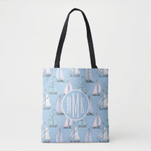 Bolsa Tote Monograma bonito do teste padrão do veleiro
