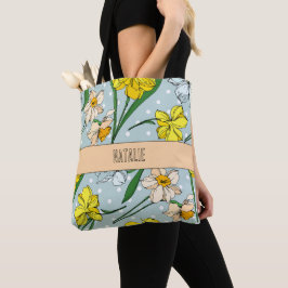 Bolsa Tote Monograma bonito Padrão azul retrorfloral