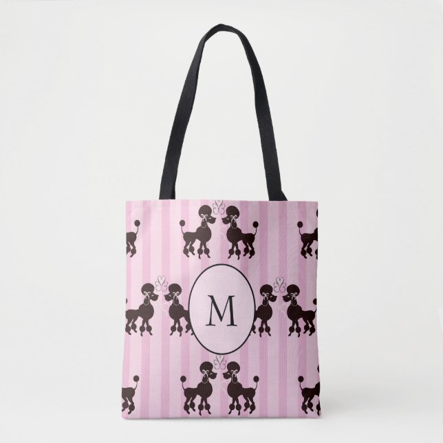 Bolsa Tote Monograma Bonito Pink Poodle Lover (Frente)