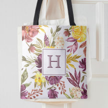 Monograma Bonito Roxo Marrom Floral Aquarela