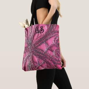 Bolsa Tote Monograma, bordado de impressão floral elegante, r