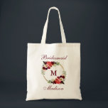 Bolsa Tote Monograma Borgonha Círculo Dourado Floral Bridesma<br><div class="desc">Watercolor Burgundy Marsala Círculo Floral Dourado Monograma Bridesmaid Tote Bag</div>