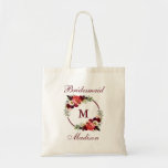 Bolsa Tote Monograma Borgonha Floral Wreath Bridesmaid<br><div class="desc">Watercolor Burgundy Marsala Floral Wreath Monograma Bridesmaid Tote Bag</div>