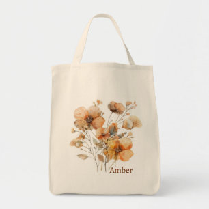 Bolsa Tote Monograma Botânico de Flor Silvestre Boho Vintage