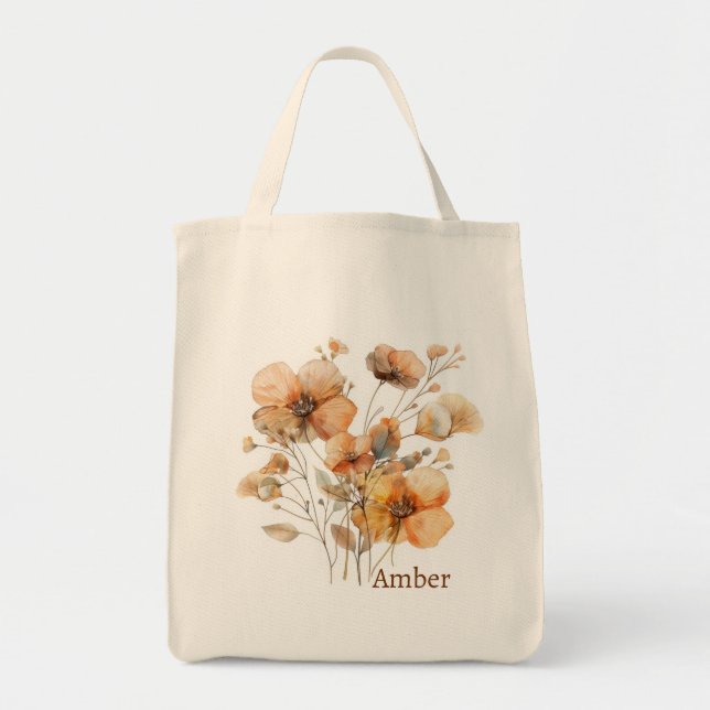 Bolsa Tote Monograma Botânico de Flores Silvestres Boho Vinta (Frente)