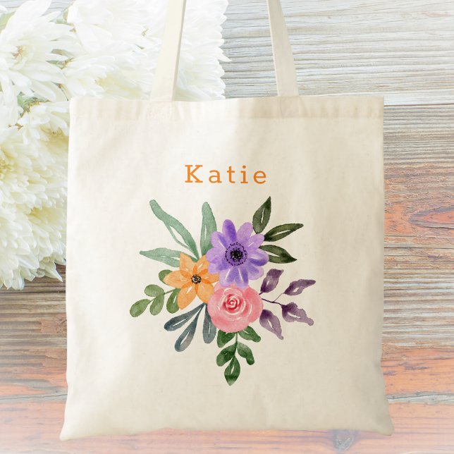 Bolsa Tote Monograma Botânico Floral Moderno de Aquarela (Criador carregado)