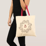 Bolsa Tote Monograma botânico frondoso delicado da grinalda<br><div class="desc">Grinalda botânica frondosa delicada do ramo,  sacola do monograma. Personalize o estilo,  a cor e o tamanho de pia batismal do texto.</div>