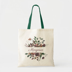 Bolsa Tote Monograma botânico rústico do buquê de Borgonha