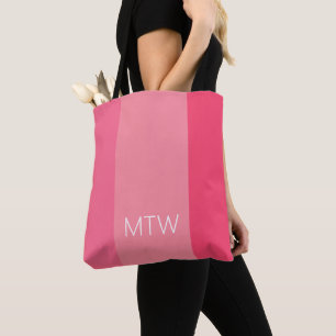 Bolsa Tote Monograma branco com tiras rosadas simples