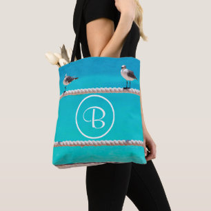 Bolsa Tote Monograma branco do costume da foto dos pássaros