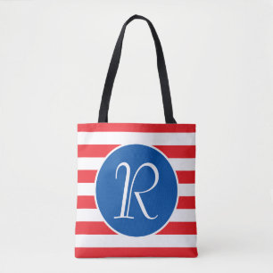 Bolsa Tote Monograma Branco Vermelho e Azul