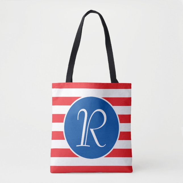 Bolsa Tote Monograma Branco Vermelho e Azul (Frente)