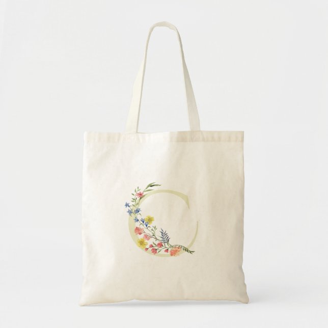 Bolsa Tote monograma C floral de casamento primavera Chá de N (Frente)