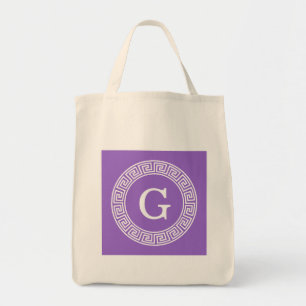 Bolsa Tote Monograma chave grego branco Amethyst da inicial