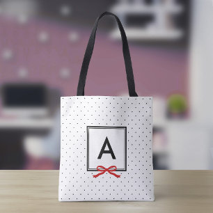 Bolsa Tote Monograma Chic com Padrão de Bolinhas e Fita Verme