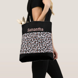 Bolsa Tote Monograma Chic Rosa Dourado e Estampa de Leopardo