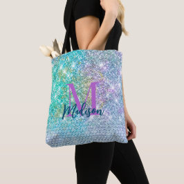 Bolsa Tote Monograma cintilante de Faux unicorn de Turquoise