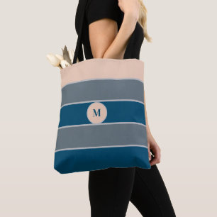 Bolsa Tote Monograma Cinza Peach Blue Strik Modern Chic