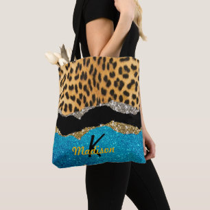 Bolsa Tote Monograma cinzento de turquesa de impressão cinzen