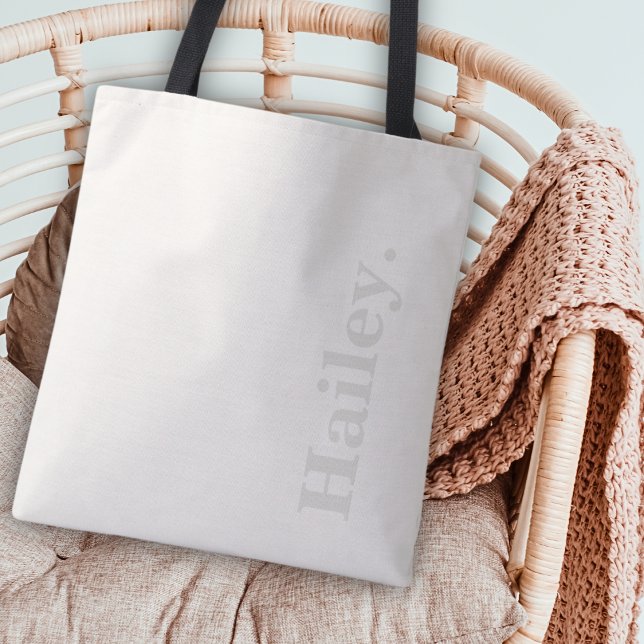 Bolsa Tote Monograma Clássico Elegante Mínimo Nome Branco de  (Criador carregado)