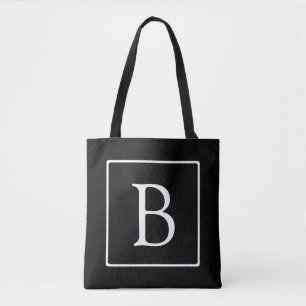 Bolsa Tote Monograma clássico simples Preto com texto branc