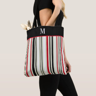 Bolsa Tote Monograma Clássico Vermelho Negro Stripe