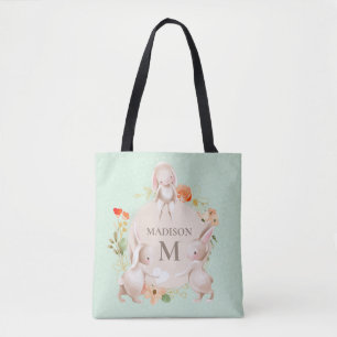 Bolsa Tote Monograma Coelho Coelho Páscoa Floral Personaliza