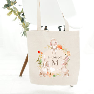 Bolsa Tote Monograma Coelho Coelho Páscoa Floral Personaliza