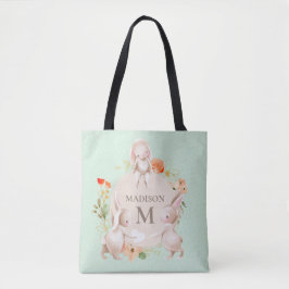 Bolsa Tote Monograma Coelho Coelho Páscoa Floral Personalizad