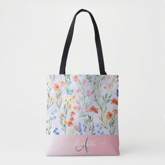 Bolsa Tote Monograma Colorido de Prados de Primavera (Frente)