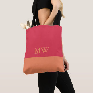 Bolsa Tote Monograma com Bloco de Cor Rosa Escuro