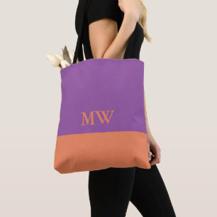 Bolsa Tote Monograma com Blocos de Cor Roxo e Lara