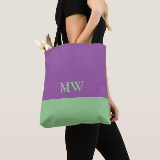 Bolsa Tote Monograma com Blocos de Cor Roxo e Verd