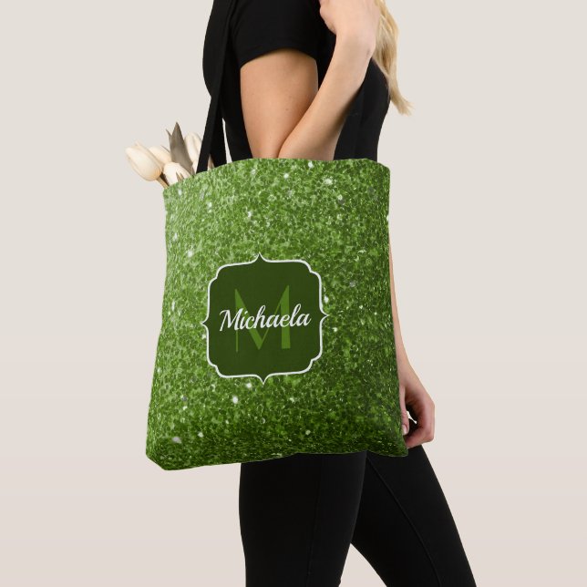 Bolsa Tote Monograma com brilho falso verde claro (Close Up)