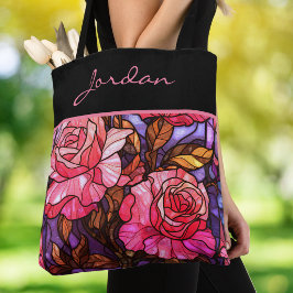 Bolsa Tote Monograma com Estilo de Vitral de Jardim de Rosa R