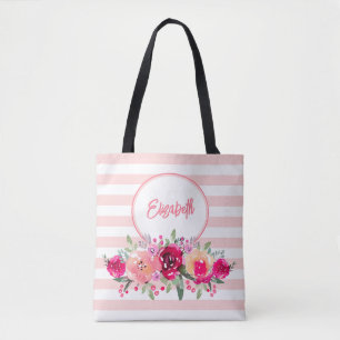 Bolsa Tote Monograma com Floral em Aquarela sobre 