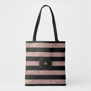 Bolsa Tote Monograma com Glitter Dourado de Rosa preto Elegan