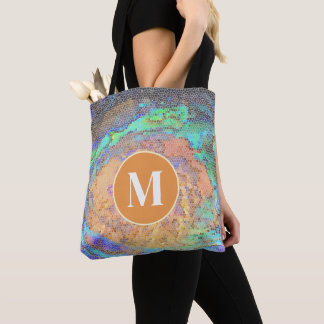 Bolsa Tote Monograma com Padrão de Mosaico Vibrante de Concha