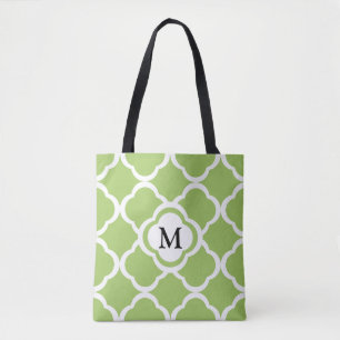 Bolsa Tote Monograma Com Padrão De Quatrefoil De Verde limã