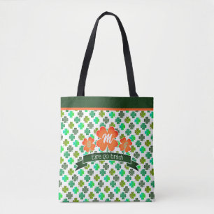 Bolsa Tote Monograma com Padrão de Shamrock de Clover