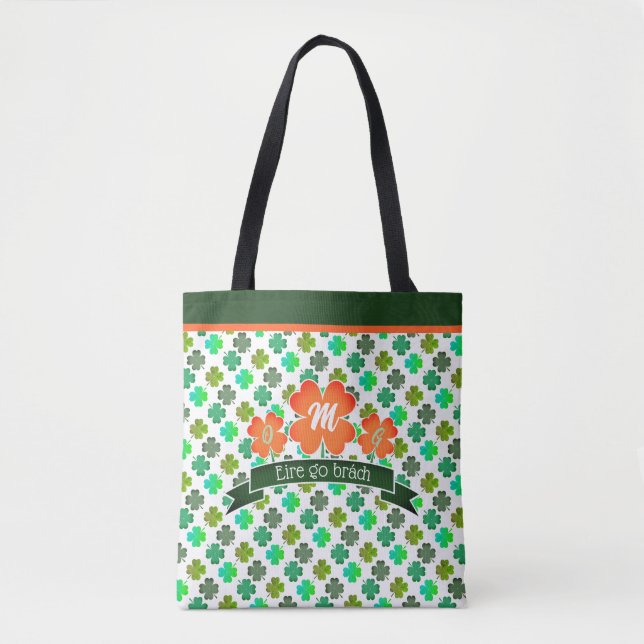 Bolsa Tote Monograma com Padrão de Shamrock de Clover (Frente)