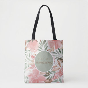 Bolsa Tote Monograma com Padrão Floral em Aquarela Você é Inc