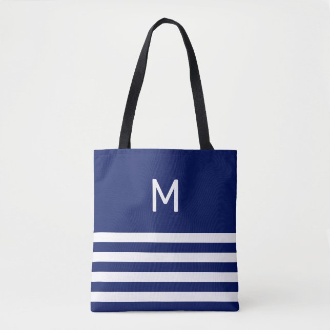 Bolsa Tote Monograma com Strike Azul e Branco (Frente)