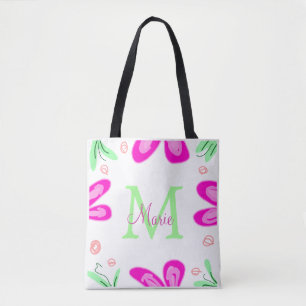 Bolsa Tote Monograma cor-de-rosa, acrescentar o nome da letra