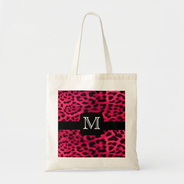 Bolsa Tote Monograma cor-de-rosa do leopardo (Frente)
