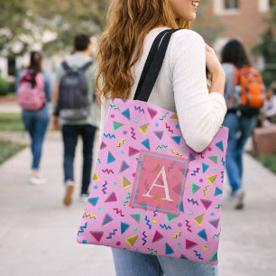 Bolsa Tote Monograma cor-de-rosa dos anos 80