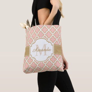 Bolsa Tote Monograma cor-de-rosa Dourado do teste padrão