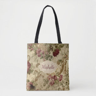 Bolsa Tote Monograma cor-de-rosa & nome do vinho floral do