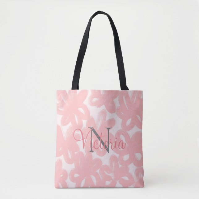Bolsa Tote Monograma Cor Floral Abstrato (Frente)
