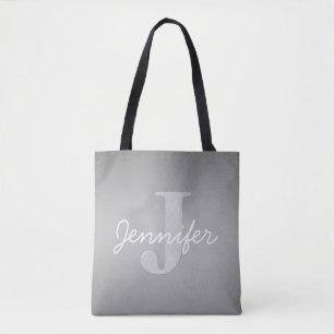 Bolsa Tote Monograma Cursivo e Cinza Branco Cores editáveis